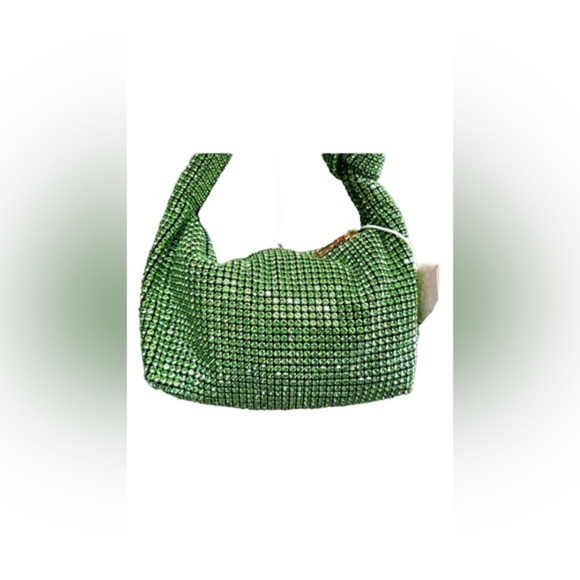 Madison West Knotted Green emerald Rhinestone crystal Dumpling Evening bag new - Picture 6 of 7